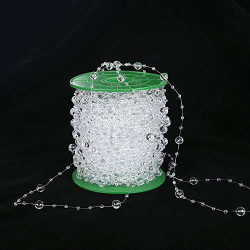 FQTANJU 200 Ft Acrylic Crystal Clear Beads String Roll, 8mm and 3mm Mixed, Party Garland Wedding Centerpieces Bridal Bouquet Crafts Decoration
