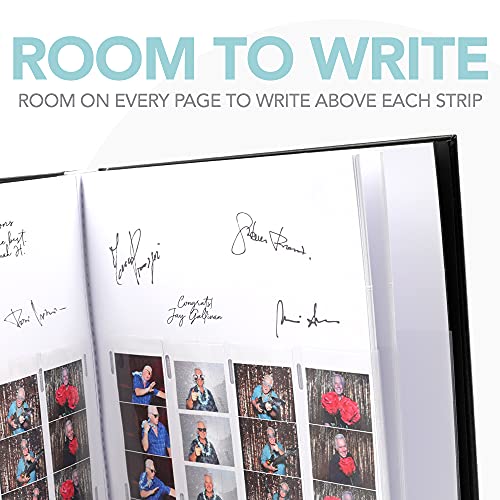 Photo Booth Frames - Black Cover Photo Booth Memory Album DIY Picture Scrapbook with 2x6 Inch Photo Strip Inserts - 40 White Pages