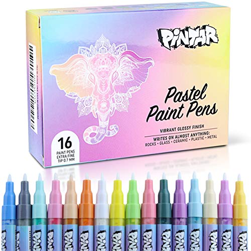 PINTAR Pastel Paint Markers for Canvas Extra Fine Tip Acrylic Paint Markers for Plastic, Wood, Rocks, Paper, Metal, Ceramic, & Glass - 16 Vibrant Water Based Acrylic Paint Pens with Japanese Ink
