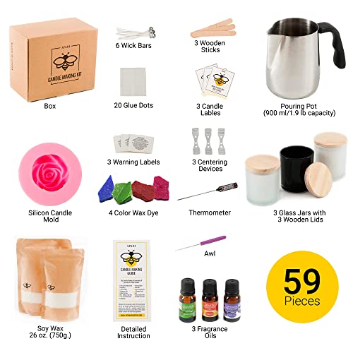 DIY Soy Candle Making Kit for Adults with Big Glass Candle Jars - Candle Making Supplies - Candle Rose Mold - Wicks - Soy Wax Flakes Candle Making Kits - Full Beginners Set (Multi-Colored)