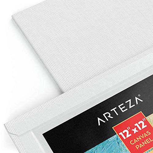 Arteza Canvas Boards for Painting, Pack of 14, 12 x 12 Inches, Square Blank Canvas Panels, 100% Cotton, 12.3 oz Gesso-Primed, Art Supplies for Acrylic Pouring and Oil Painting