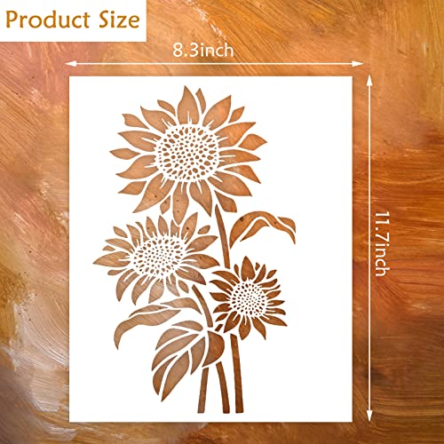 Sunflower Stencil for Painting, 8x11 Inches Sunflower Flower Stencil Floral Stencil, Reusable Sun Flower Stencils for Painting on Walls DIY Crafts Wood, Canvas, Paper