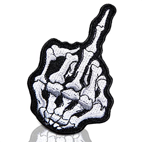 Iron on Patches for Jackets - Skeleton Middle Finger Shirt Motorcycle Patches for Vests Men Ghost Rider with Motorcycle Club Patches Outlaws - Lady Finger Embroidery Finger Skull Middle Finger Patches