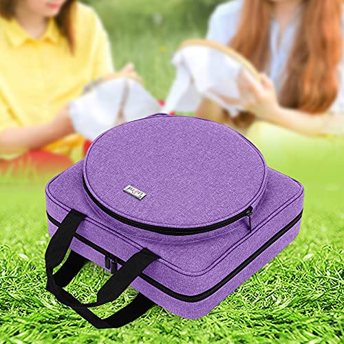 LoDrid Embroidery Project Bag, Square Embroidery Supplies Storage Tote Bag, Portable Craft Carry Case for Embroidery Kits and Cross Stitch Kits Tools, Multiple Pockets, Purple, Bag Only