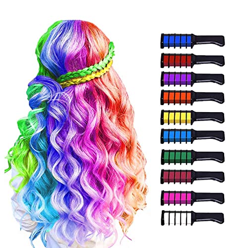 10 Color Hair Chalk for Girls Makeup Kit - New Hair Chalk Comb Temporary Washable Hair Color Dye for Kids - Birthday Halloween Christmas Gifts Toys for Girls Kids Age 6 7 8 9 10 11 12 Year Old