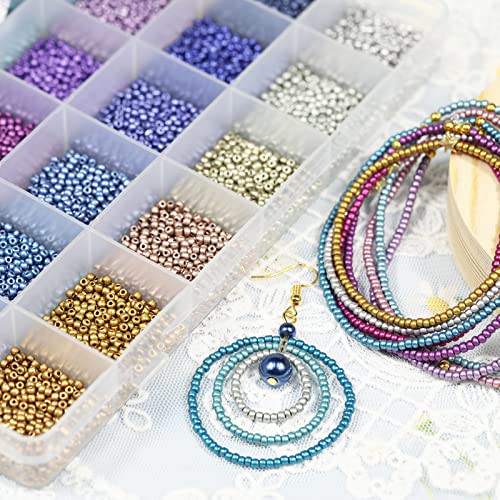 KERGAEN Size 2mm 11/0 Seed Beads About 15600pcs, Making Earring,Bracelet and Jewelry (650Pcs/Color, 24 Colors)