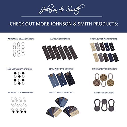 Waistband Extenders by Johnson & Smith | Button Extender for Pants | Denim Material | Pack of 5 Shades | Premium Metal Buttons | 2 Button Holes | Button Extender for Jeans
