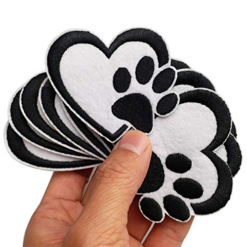2.6“x2.5" 12pcs Dog Paw Puppy Paw Heart Iron On Embroidered Patches Appliques Machine Embroidery Needlecraft Sewing Clothes