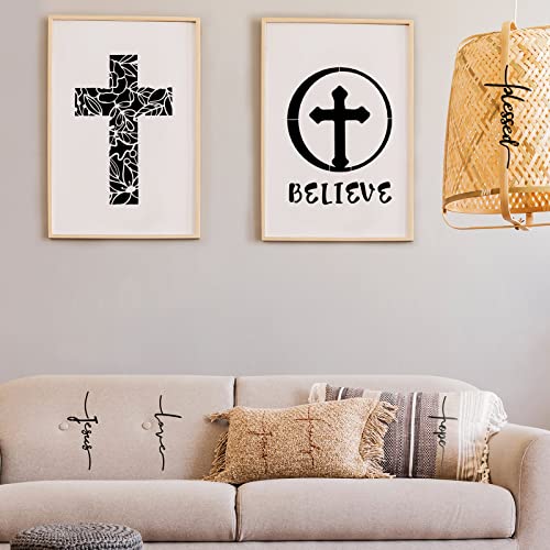 9 Pieces Cross Stencil Set Christian Stencils Believe Jesus Forgiven Cross Stencil Religious Stencil Reusable Painting Template Christmas Gift for Painting on Wood Wall Home (5.9x3.1'', 8.3x5.9'')