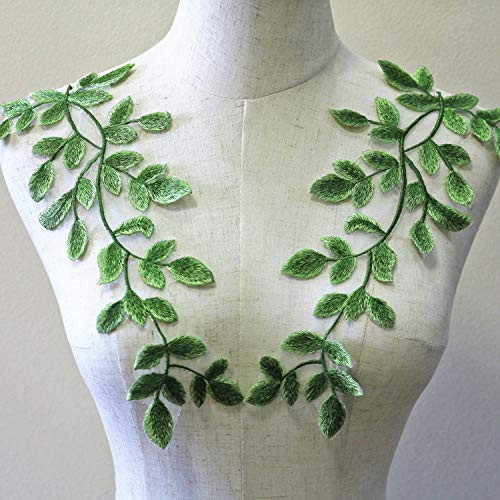 Green Lace Motif Forest Leaves Sew on AppliqueTrims Embroidery Vine Decorative Patches for Costume Craft Projects 1 Pair
