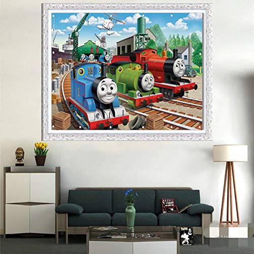 DIY 5D Diamond Painting Kit, 16"X12" Thomas Friends Round Full Drill Crystal Rhinestone Embroidery Cross Stitch Arts Craft Canvas for Home Wall Decor Adults and Kids