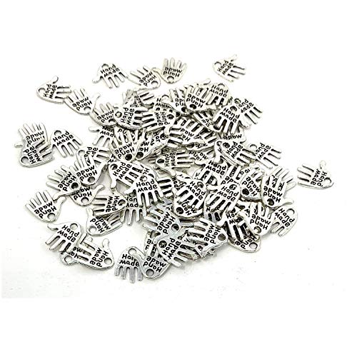 JIALEEY 100PCS Hand Shaped Charms Hand Made Tag Signs Charms Carved Silver Tone for Fashionable Jewelry Making Charms Findings Crafting Sewing