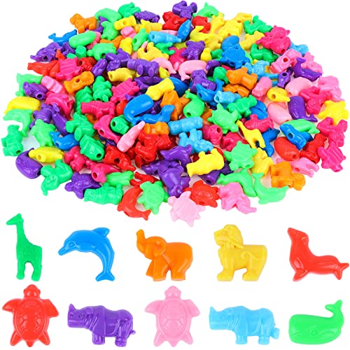200 Pcs Mixed Animal Shaped Beads Colorful Marine and Jungle Animal Spacer Beads Zoo Animal Plastic Beads Plastic Craft Beads for Kids Crafts DIY Bracelets Necklaces Keychains Jewelry Making, 1 Inch