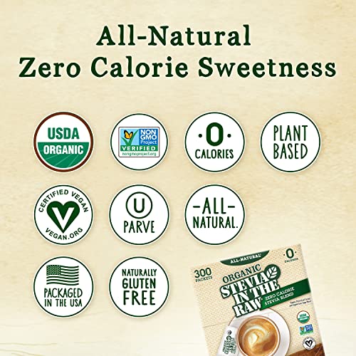 In The Raw ORGANIC STEVIA IN THE RAW, Zero-Calorie Sweetener Packets 300 Count (1 Pack)