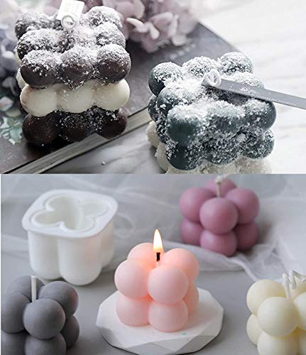 ICEYLI 3D Silicone Soy Candle Mold, Overlapping Balls Sphere Mold Handmade Soap Ornament Mold with 50 Candle Wicks and 2 Wooden Candle Wick Holders for DIY Crafts Making Handicrafts Candle Decorations