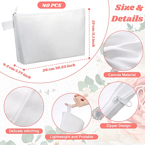 40 Pieces Sublimation Canvas Cosmetic Bag Blank Makeup Bags with Zipper Canvas Pencil Pouch Bulk DIY Pen Case Multi Purpose Makeup Bags Cotton Bag for Craft Travel Toiletry(5 x 10 x 1.8 Inches)