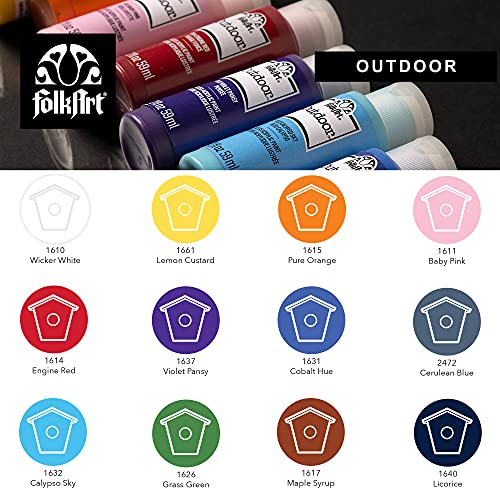 FolkArt Outdoor Gloss Acrylic Craft Paint Set Designed for Beginners and Artists, Non-Toxic Formula Perfect for Rock Designing, Twelve Bottles, 2 oz, 24 Fl Oz