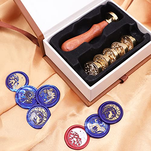 Taoskai 6 Pieces Moon and Star Wax Seal Stamp Kit, Retro Sealing Wax Stamp for Wedding Invitation, Gift Wrapping, Wine Package Decoration (Moon and Star Series)