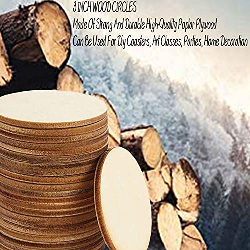 WLIANG 100 Pcs 3 Inch Wooden Circles, Unfinished Wood Circles Round Disc Cutouts, 0.1Inch Thick Blank Round Wood Circles for DIY Crafts, Painting, Staining, Coasters Making, Home Decorations