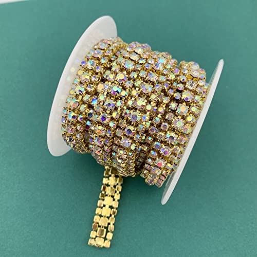 AEAOA 3 Rows 1 Yards Crystal Rhinestone Close Chain Trim Rhinestone Cup Chain for Craft Making and Wedding Party Favor Decoration (Gold+Crystal AB)