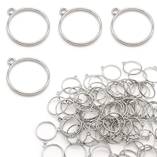 Asamuyu 100 Pcs Round Open Back Frame Pendants Bezel Blank Trays Open Back Frame for DIY Crafts Supplies