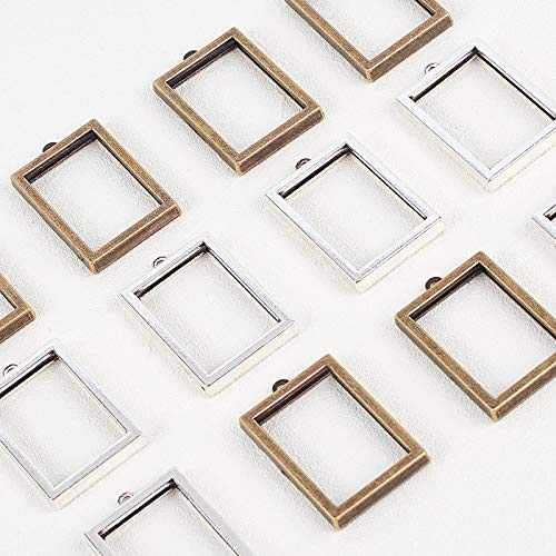 OLYCRAFT 20pcs Open Bezel Pendant Alloy Photo Locket Pendant Rectangle Frame Pendant Hollow Charm for Display Picture, Resin Crafts Jewelry Making -- Antique Bronze & Silver