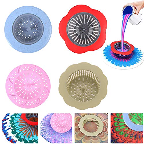 Plastic Pouring Strainers,Flower Acrylic Paint Strainers,Silicone Kitchen Sink Drain Basket for Painting Pouring Supplies and Creating Unique Patterns and Designs