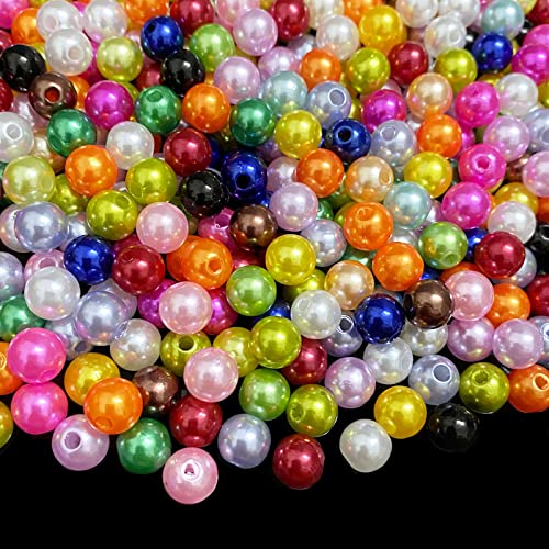 Jmassyang 400pcs 8mm Satin Luste Beads Round Plastic Pearl Beads Craft Beads Loose Pearls with Holes for Jewelry Making Bracelet Necklace Sewing Crafts Decoration (Multicolor)
