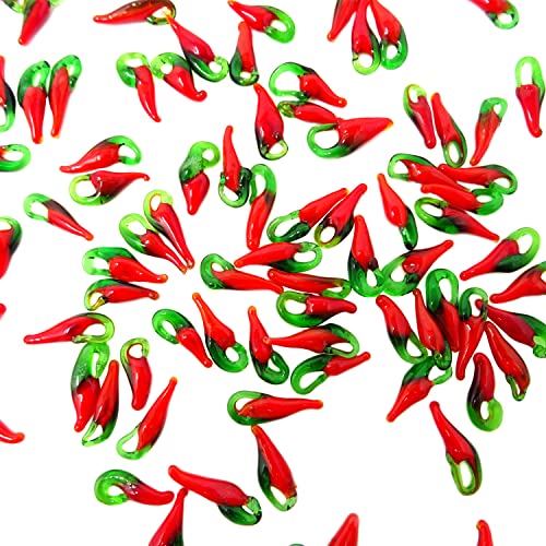 Honbay 100PCS Glass Chili Pepper Charms Pendant Mini Vegetable Food Beads for Earring Necklace Bracelet Keychain Crafts Making