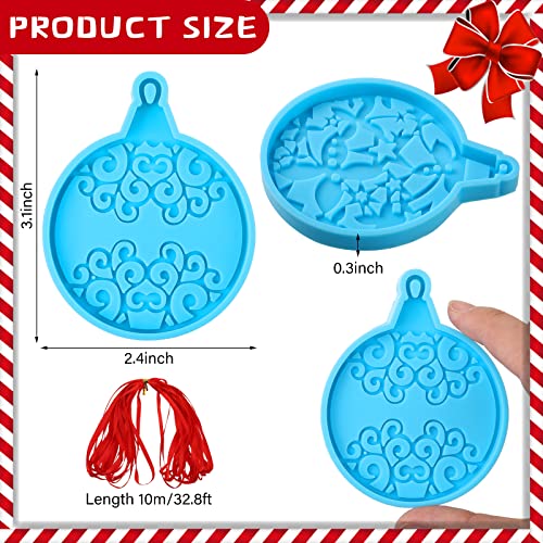 Perthlin 12 Pcs Christmas Resin Mold with Ribbon, Round Shape Silicone Ornament Molds Smooth Surface DIY Craft Keychain Molds for Epoxy Resin Jewelry Making Party Supplies, Red