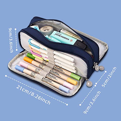 iSuperb Large Pencil Case 3 Compartments Pencil Pouch Big Capacity Pencil Bag Oxford Stationery Storage Pen Bag Cosmetic Makeup Pouch for Women (Navy Blue)