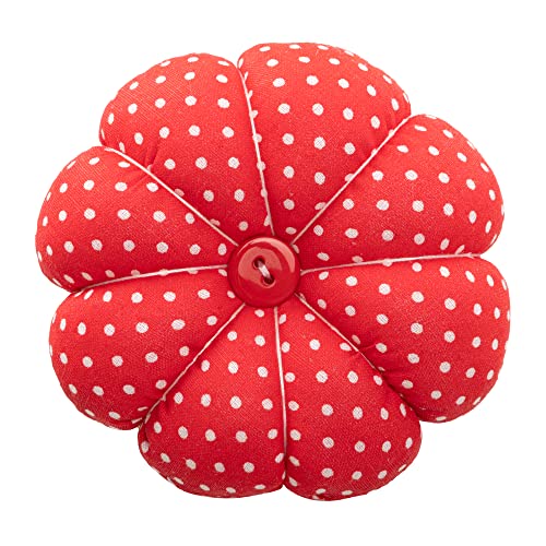 NEOVIVA Pincushions for Sewing with Wristband, Cute Wrist Pin Cushion for Daily Needlework, Style Pumpkin, Pack of 2, Polka Dot Red