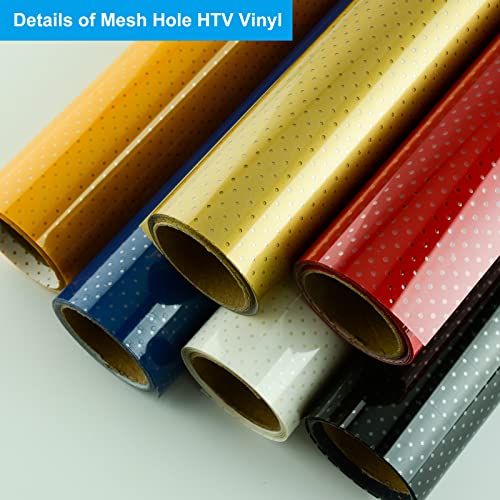 KISSWILL Mesh Hole HTV Heat Transfer Vinyl - 12 Inch x 5 Feet PU Perforated Iron on Vinyl Rolls for T-Shir, HTV Vinyl for DIY Clothing (White)