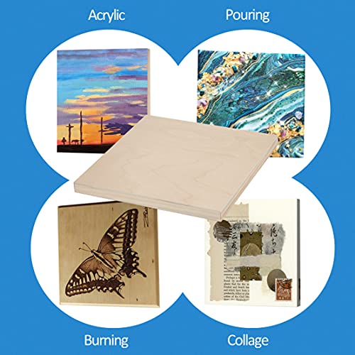 Unfinished Birch Wood Canvas Panels Kit, Falling in Art 4 Pack of 10x10’’ Studio 3/4’’ Deep Cradle Boards for Pouring Art, Crafts, Painting, Burning and More