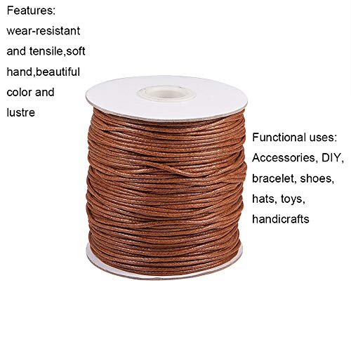 PH PandaHall 1.5mm Waxed Cord,100 Yards Waxed Cotton Cord Brown Waxed Thread Beading String Waxed Craft String for Bracelet Necklace Jewelry Waist Beads Making Crafting Beading Macrame