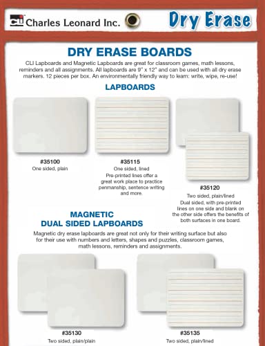 Charles Leonard Dry Erase Board, Two Sided, Lined/Plain, 9" x 12" (35120)
