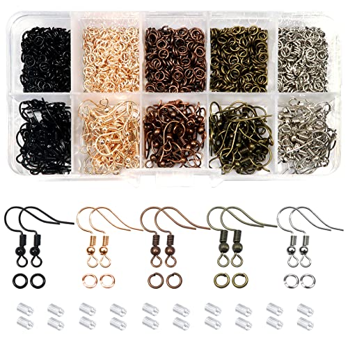 TOAOB 150pcs Mixed Colors Earring Hooks Hypoallergenic Ear Wire Hooks and 1000pcs 4mm Open Jump Rings 200pcs Earring Backs Jewelry Making Findings