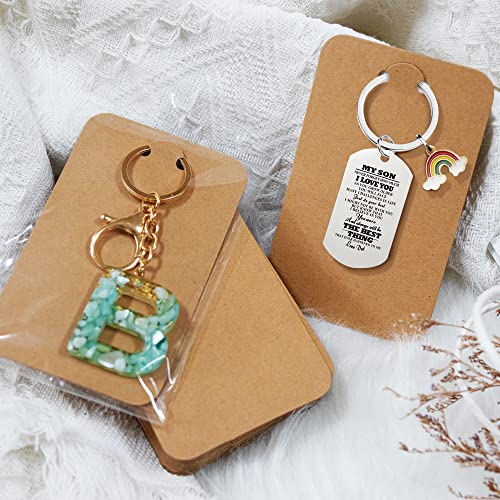 Temlum 100 Pcs Keychain Display Cards with Self-Sealing Bags, 3'' x 4.7'' Keychain Cards Holder for Display Keyring Cards Jewelry Packaging Supplies (Brown)