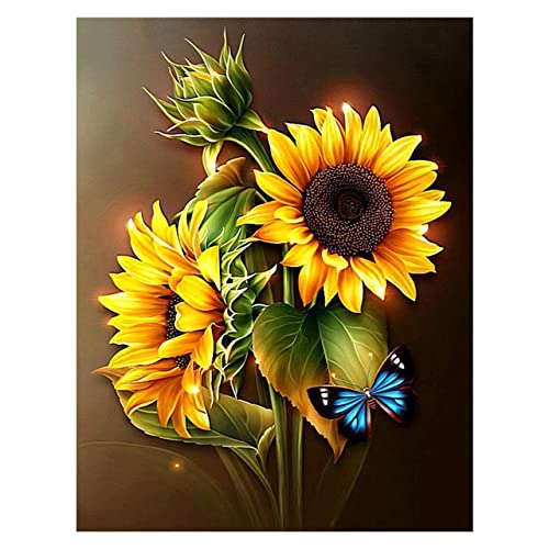 Sunflowers Diamond Art Painting Kits for Adults Beginners 5D DIY Full Round Diamond Crystal Cross Embroidery Art Crafts Sunflower Butterfly Dimond Painting for Family Wall Decor 11.8x15.7inch/30x40cm