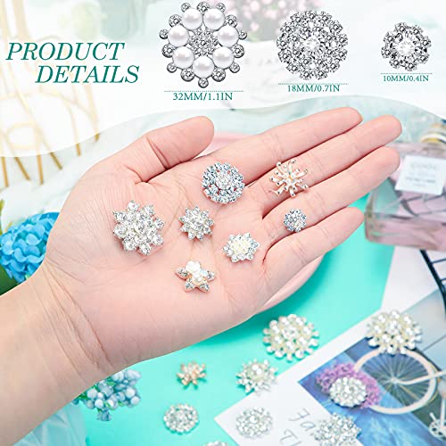 44 Pieces Pearl Rhinestone Brooches Embellishments Buttons Bulk Faux Pearl Flower Rhinestone Buttons for Jewelry Making Decor, 11 Styles (Silver and Gold,Flat Back Style)