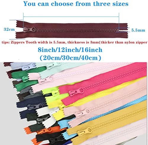 22PCS Zippers Colorful Resin 22Colors Zippers with Pulls #5 Plastic Non-Separating Close-end Zippers for Pockets Handbags Backpack Sofa Cover DIY Sewing Mixed Resin Zippers (40cm16inch)