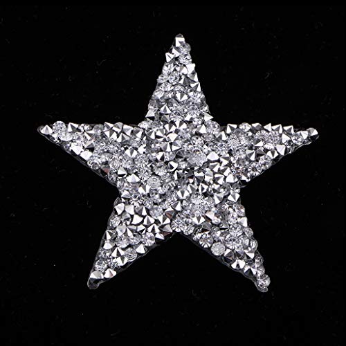 JKJF Clear Rhinestone Star Iron on Patches Applique Adhesive Stick Heat Transfer for Clothes Decoration - 6 PCS 2 Sizes