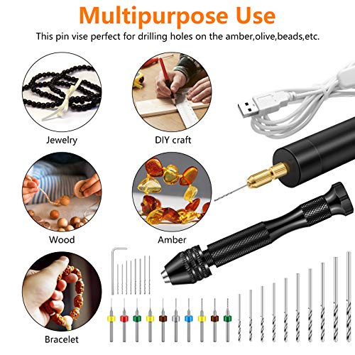 Electric Hand Drill Set for Resin Casting Mold, Electric Hand Drill with 8 Drill Bits (0.8-1.2 mm), Pin Vise Hand Drill with 10 Mini Drills (0.8-3.0 mm), 10 PCB Twist Drills (0.3-1.2 mm), Screwdriver