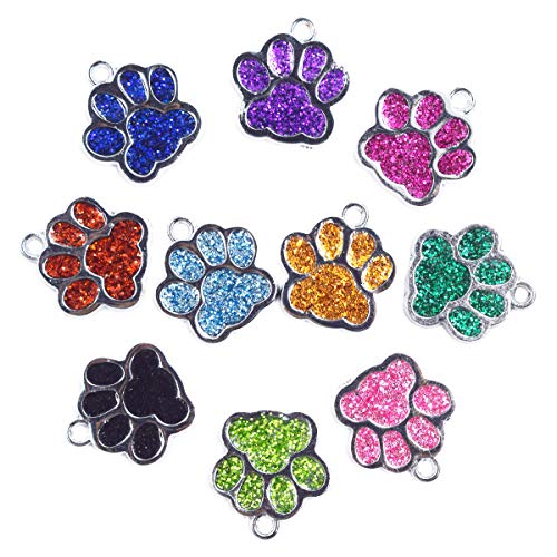 AUEAR, Animal Dog Cat Paw Print Charms Pendants Crystal Beads Glitter Footprint Snap Button for DIY Necklace Bracelet Jewelry Making (24 Pcs)