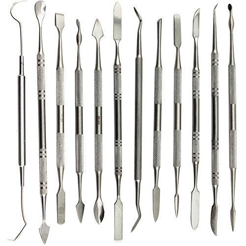 PHYHOO Wax Carvers Set Double Ended Dental Wax Modeling Sculpting Tools Dental Picks Polymer Pottery Clay Carving Tool Stainless Steel 12 Pieces