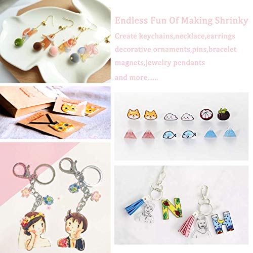 Xmfdty Shrinky Dink,165PCS Shrink Films Paper Kit Include 22PCS Shrink Plastic Sheets with 143PCS Keychain Accessories for Kids DIY Creative Craft