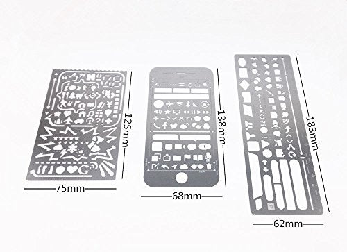 Wocst 3 in 1 Stainless Steel Drawing Painting Stencils Included Web UI/iOS Stencils for Scrapbooking, Card and Craft Projects