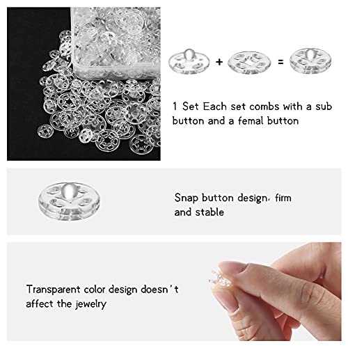 150 Sets Plastic Snap Fasteners Buttons Invisible Sewing on Snap Buttons 7.5 mm 10 mm 15 mm Round Clear Press Button Transparent Sew-on Button with Storage Box for Shirts Clothing DIY Craft Baby Bibs