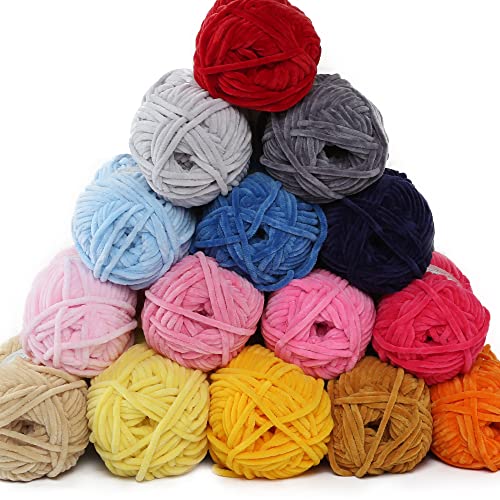 2 Skein La Mia Mellow Velvet Chenille Yarn for Knitting and Crocheting Baby Clothes, Blankets and Accessories, 100% Polyester, 100 gr (3.5 oz) / 115 m (125 Yards), Super Bulky, Baby Yellow - 909