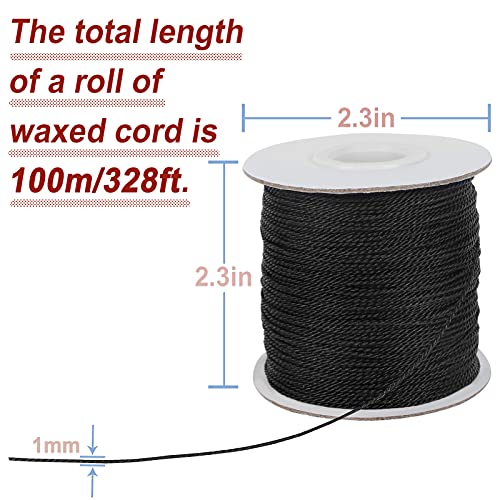 Waxed String 1mm 218 Yards White & Black Waxed Cotton Cord Wax Thread Waxed Polyester Cord for DIY Bracelets Necklace Jewelry Making Friendship Bracelet (White & Balck)